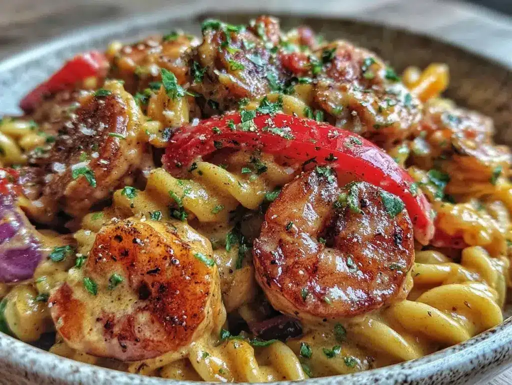 creamy cajun shrimp pasta salad - featured image