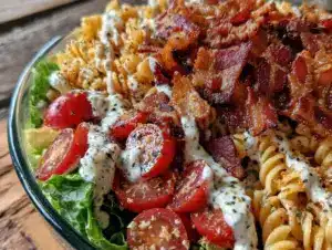 creamy layered BLT pasta salad - featured image