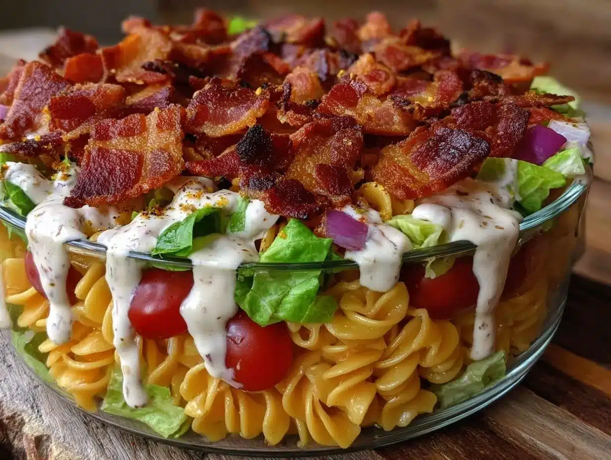 creamy layered BLT pasta salad preparation steps