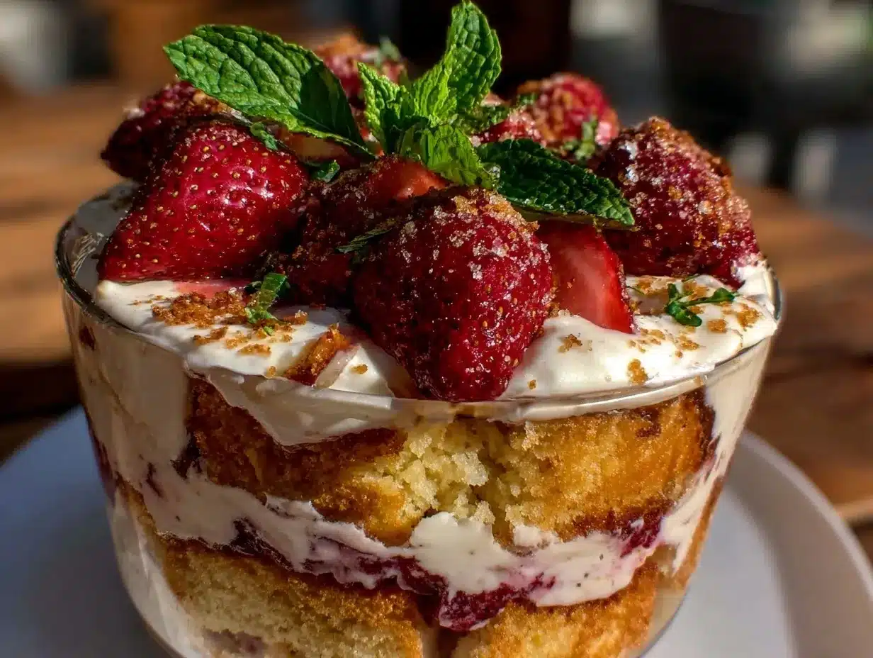 creamy layered strawberry shortcake trifle preparation steps