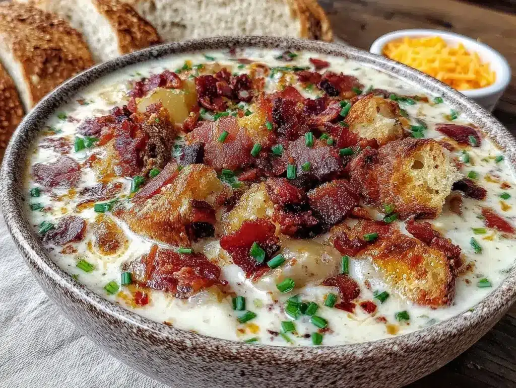 creamy slow cooker potato bacon soup - featured image