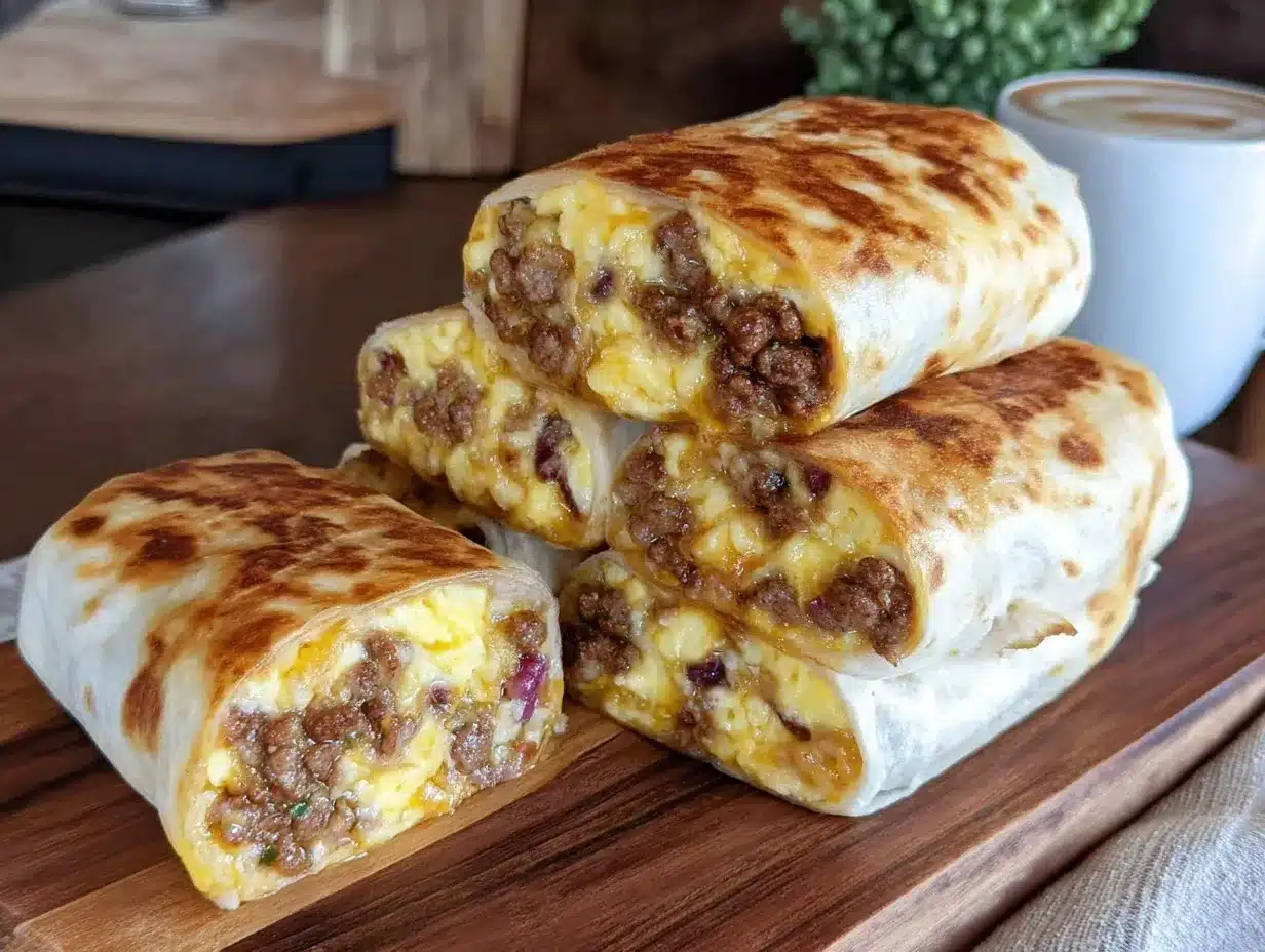 easy make-ahead egg and sausage breakfast burritos preparation steps