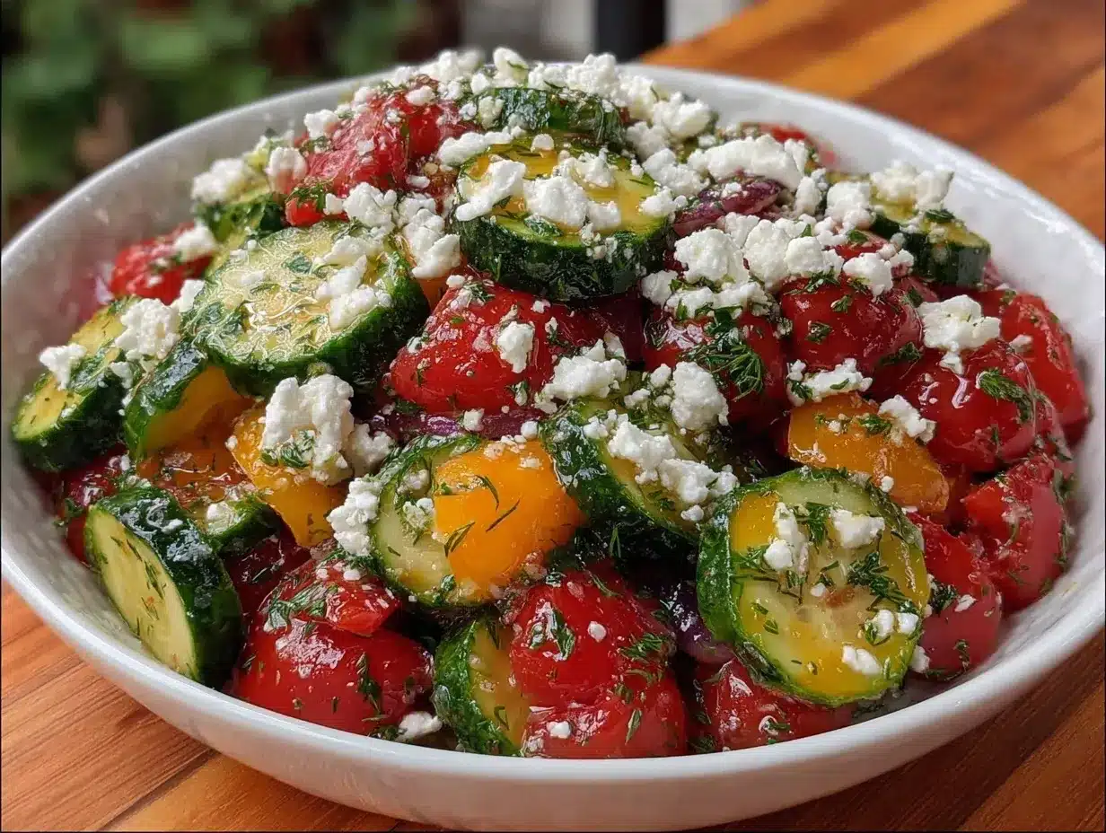 fresh crispy cucumber tomato feta salad preparation steps