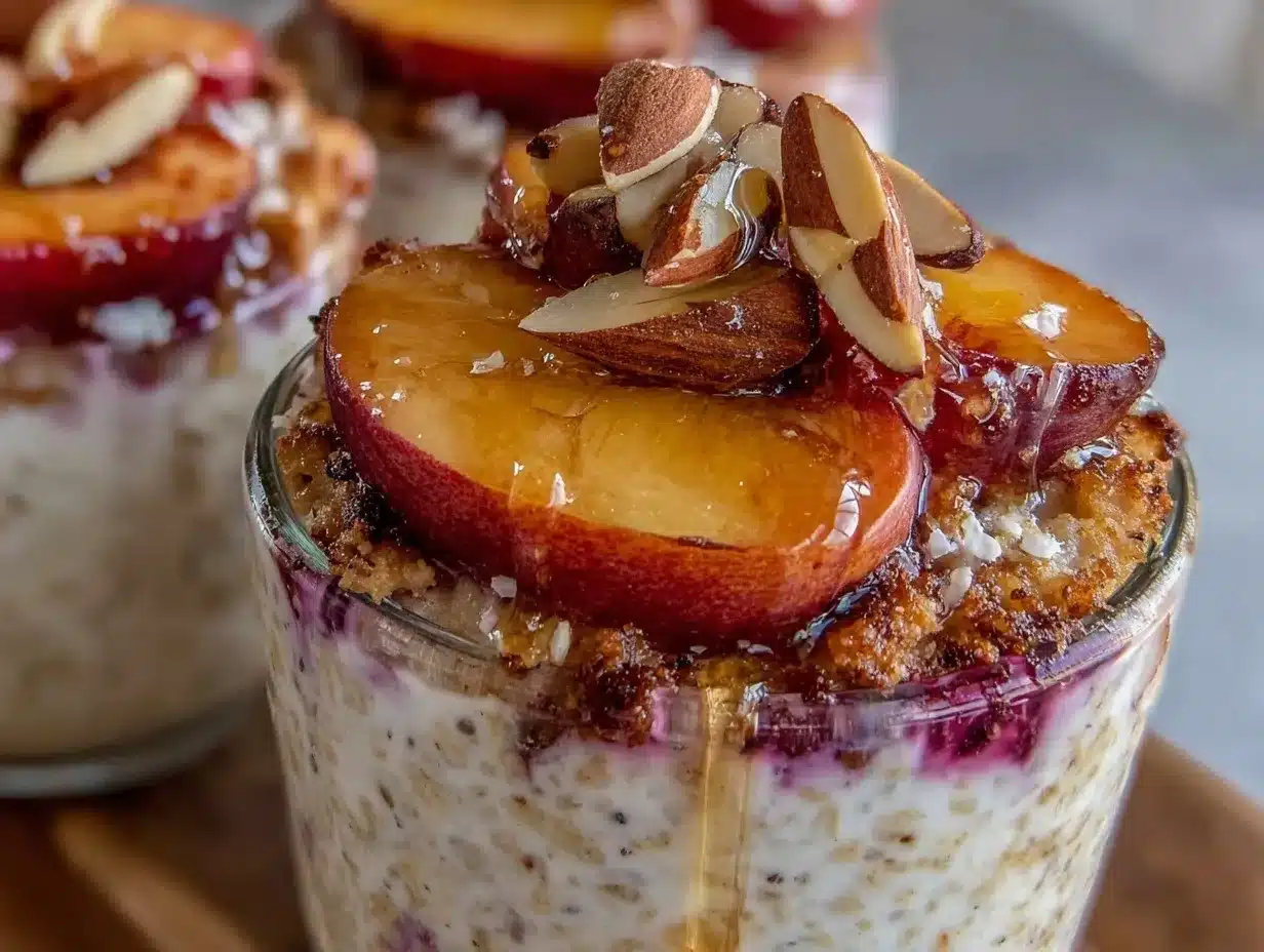 fresh healthy peach overnight oats preparation steps