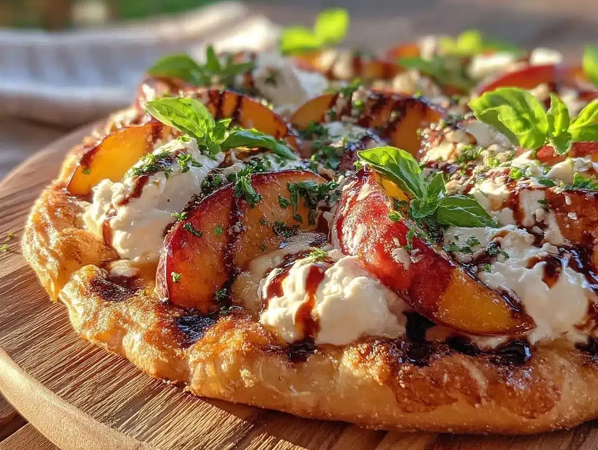 honey balsamic grilled peach flatbread preparation steps