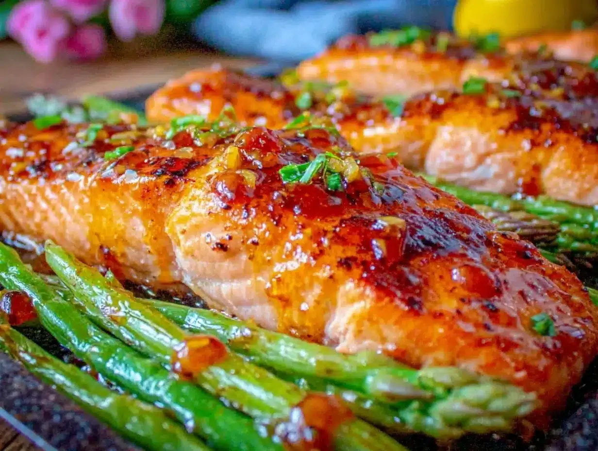 honey garlic salmon sheet pan dinner preparation steps