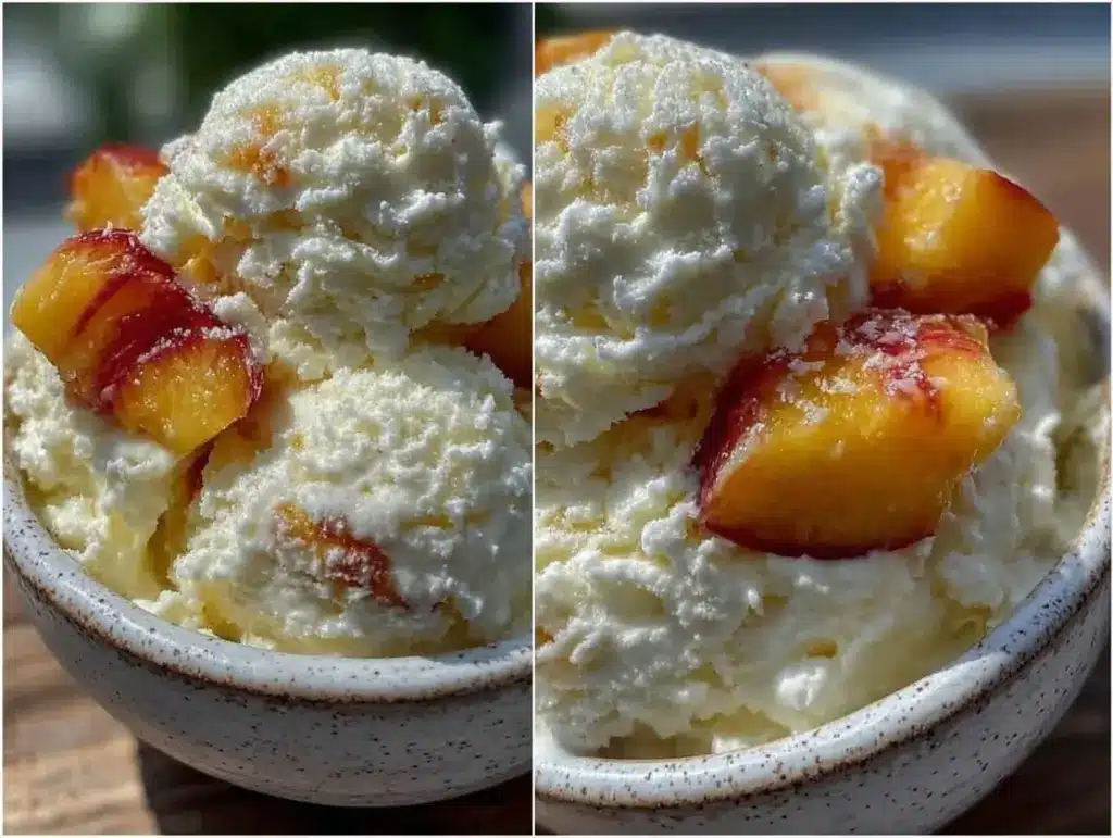 no-churn peach and cream ice cream - featured image