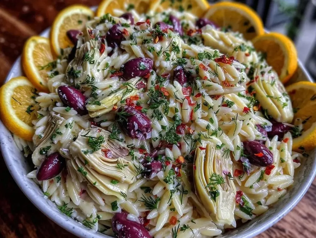 no-cook lemon herb orzo pasta salad - featured image