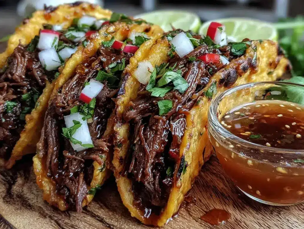 quick spicy ground beef birria tacos - featured image