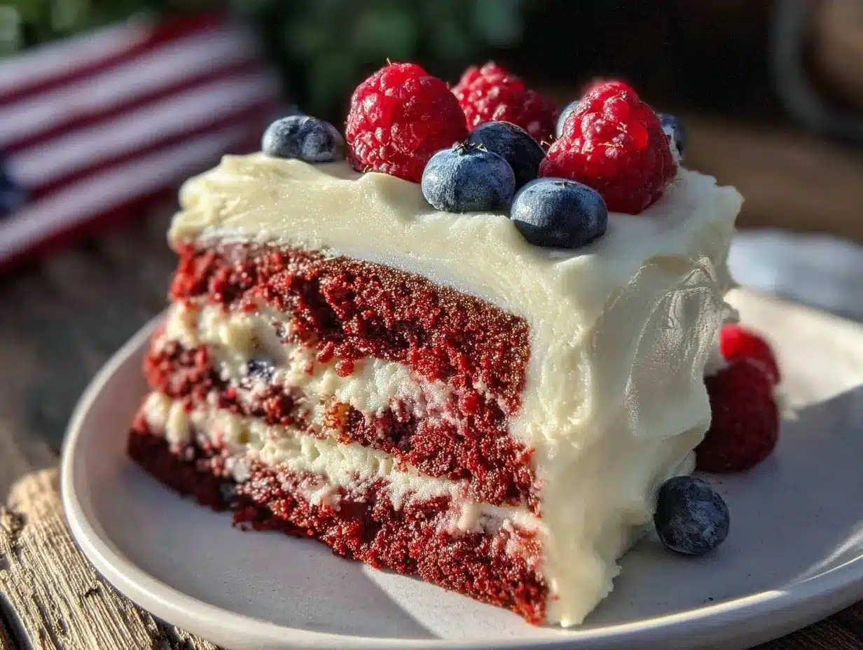 red white and blue patriotic flag cake preparation steps