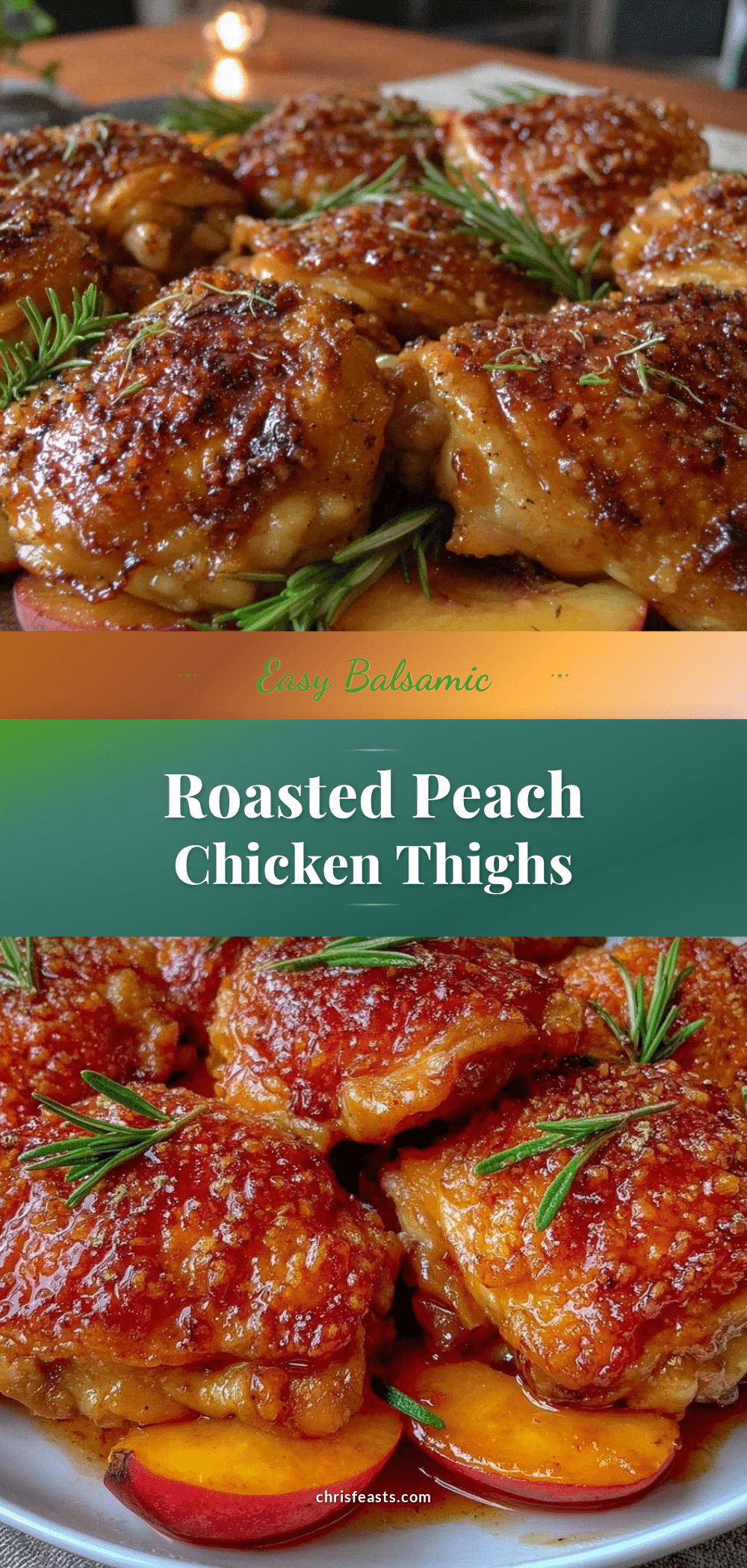 sheet pan balsamic roasted peach chicken thighs recipe