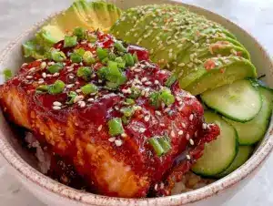 teriyaki glazed salmon bowl - featured image