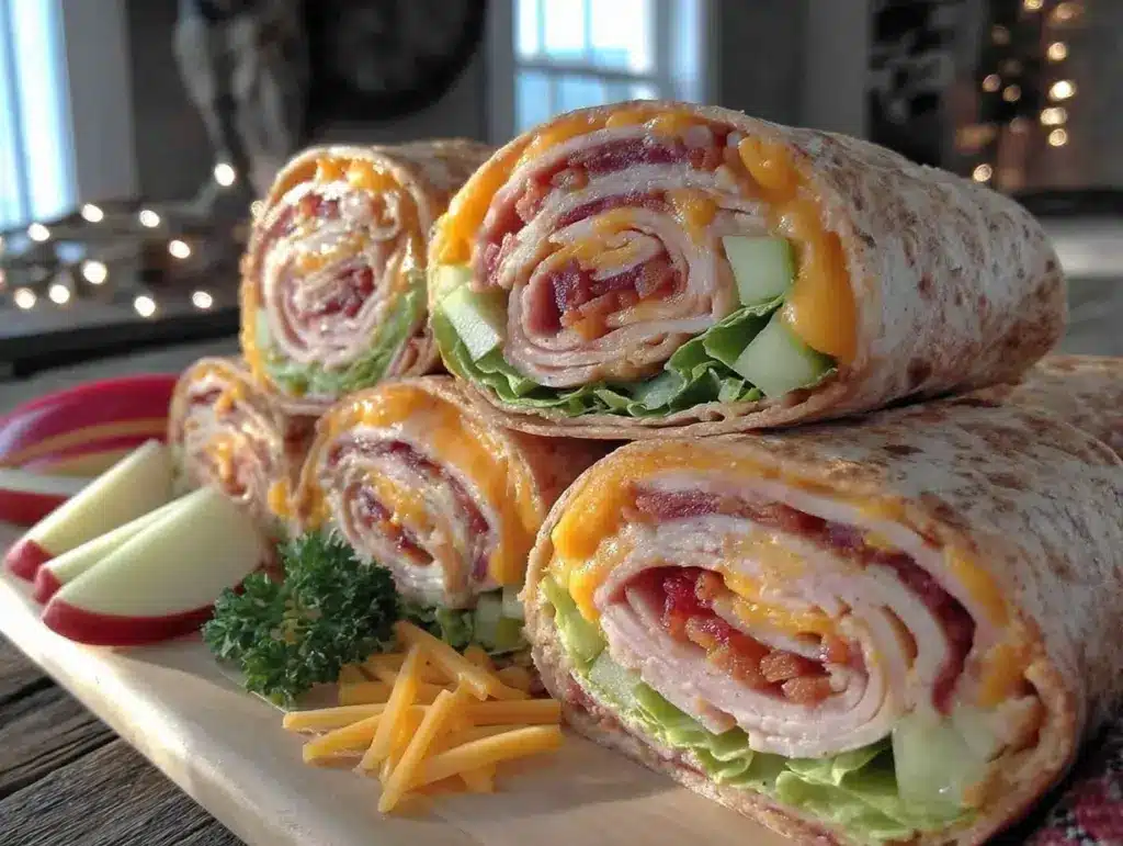 turkey apple cheddar pinwheel wraps - featured image