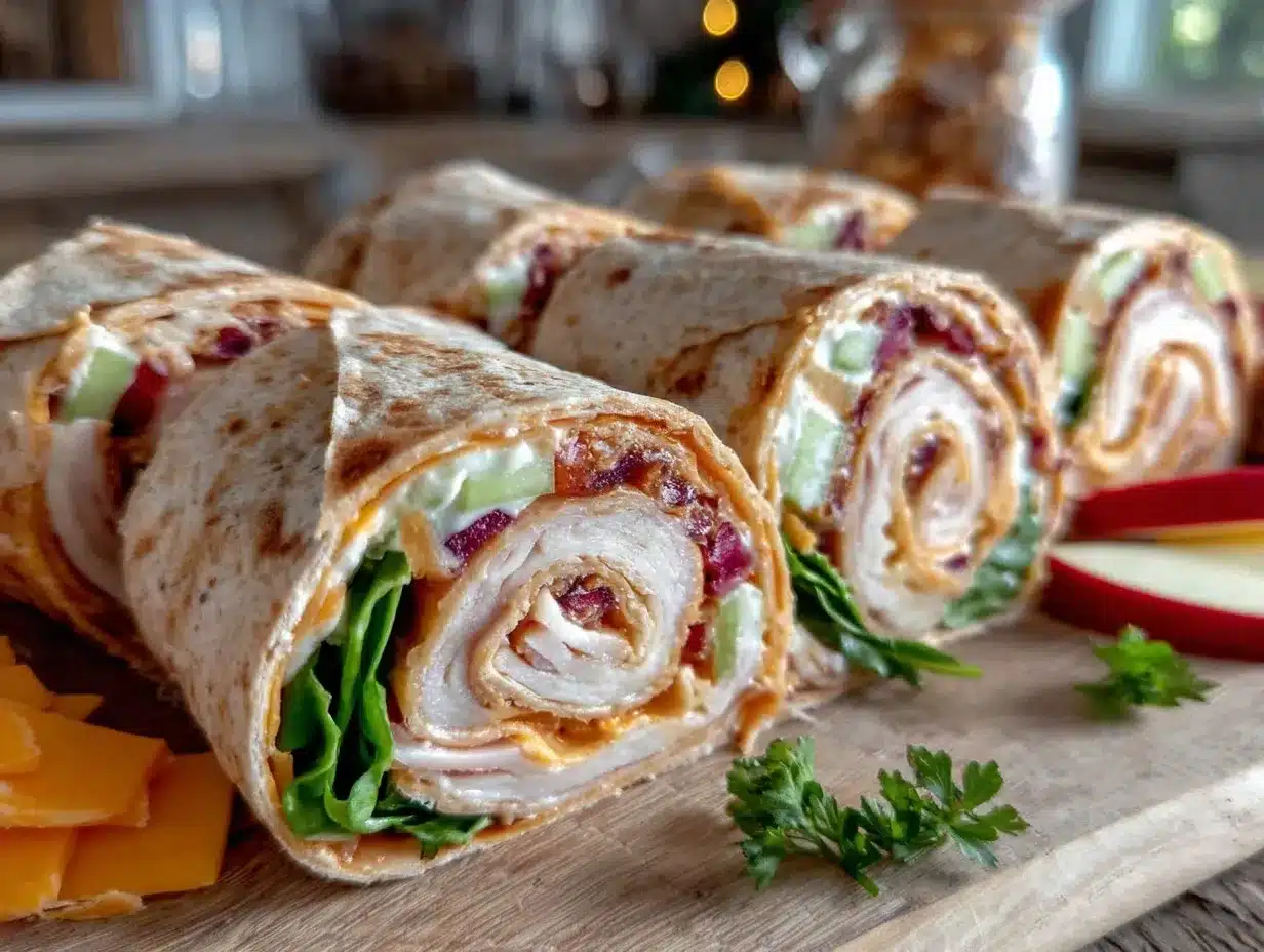 turkey apple cheddar pinwheel wraps preparation steps