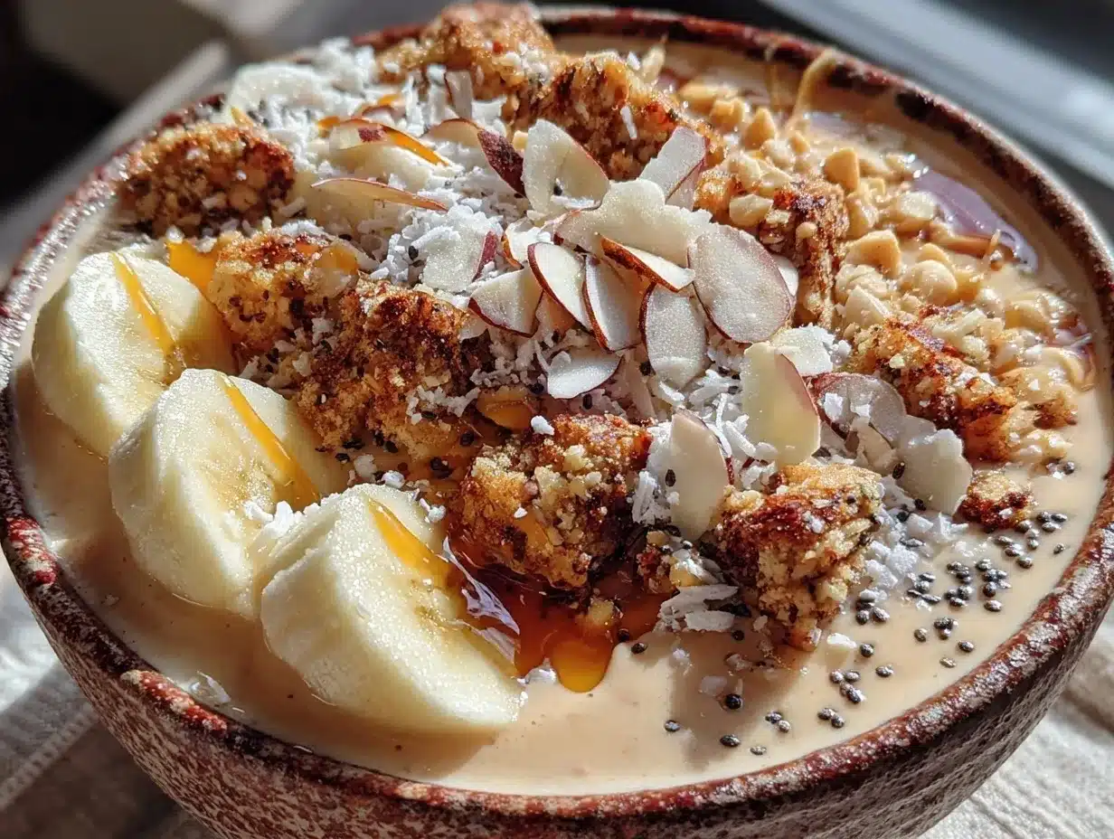 vanilla peanut butter protein smoothie bowl preparation steps