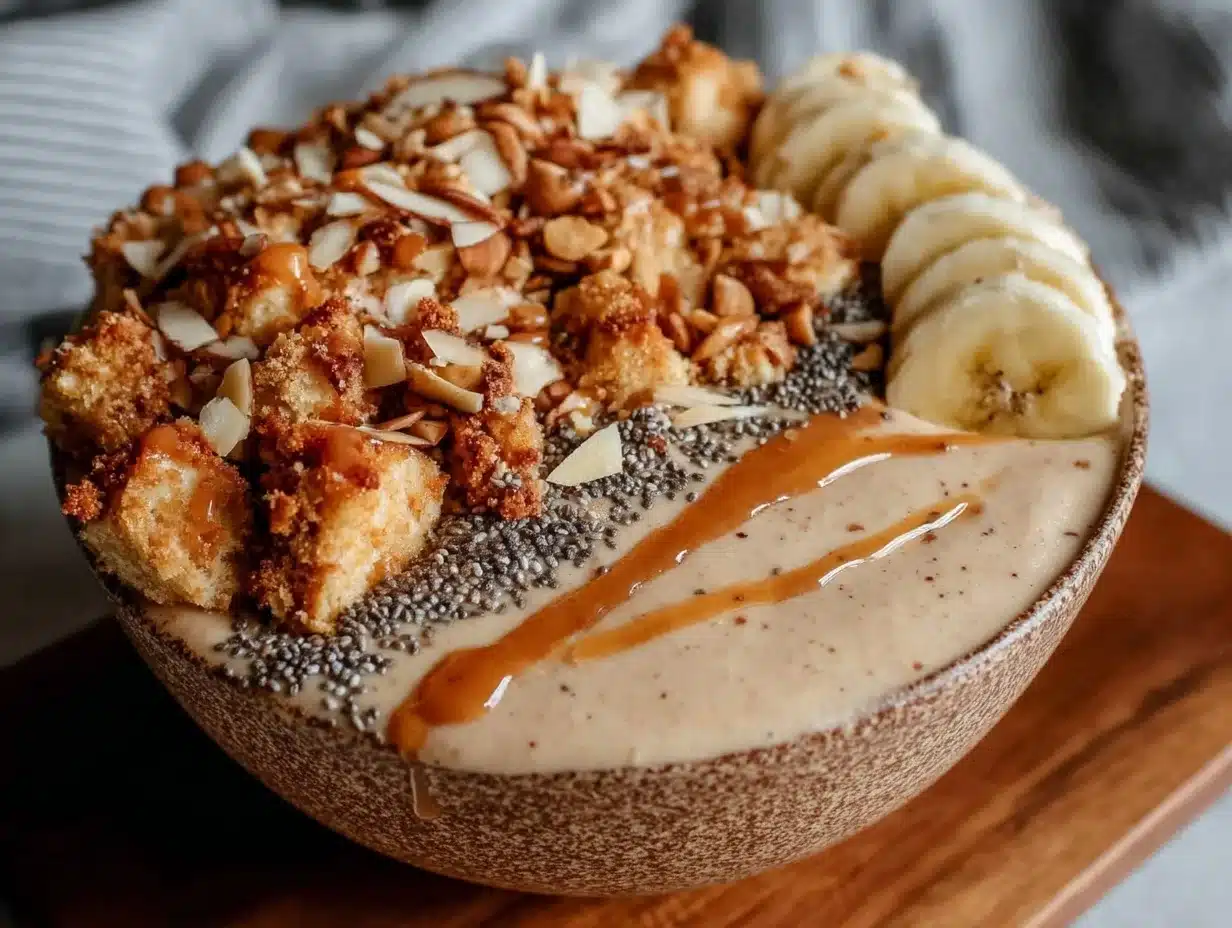 vanilla peanut butter protein smoothie bowl - featured image